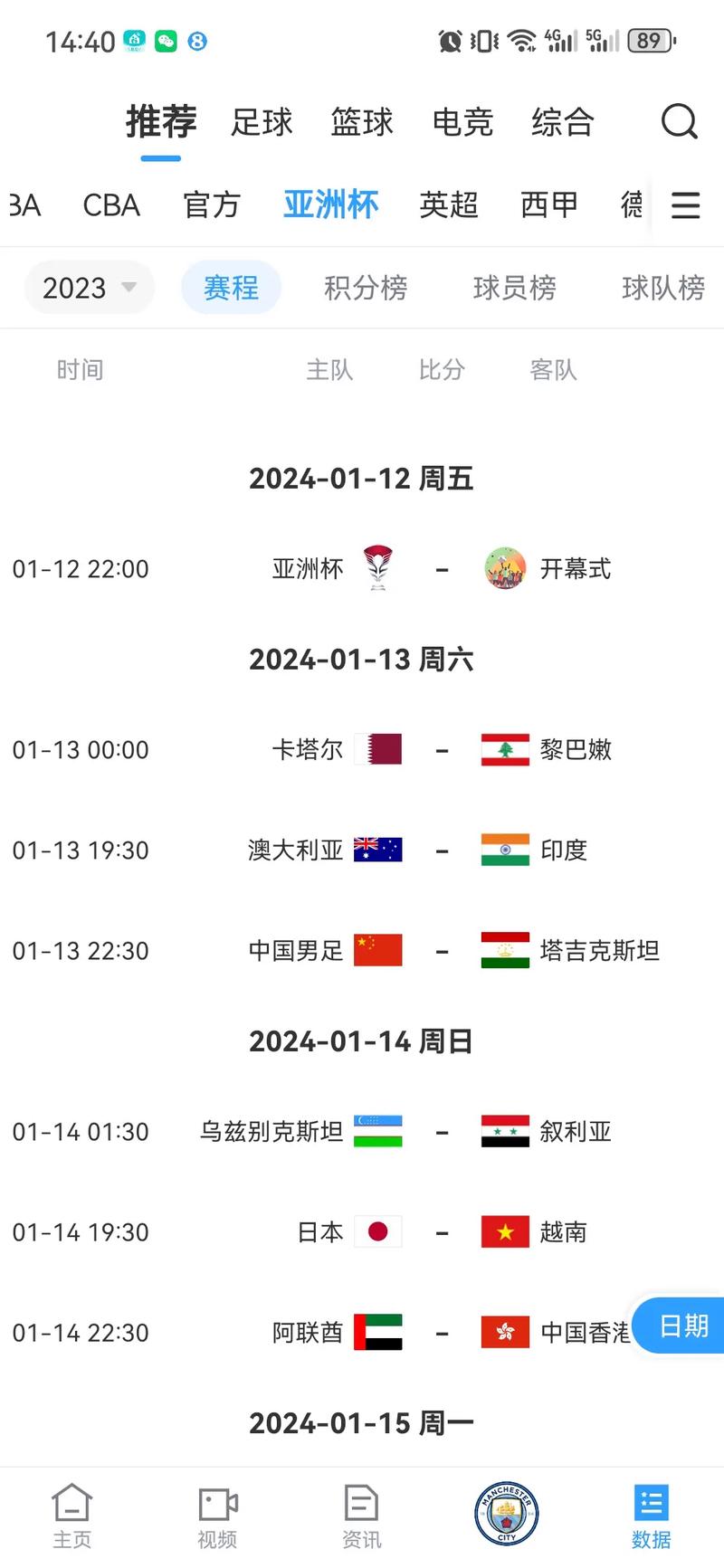 亚洲杯2012赛程